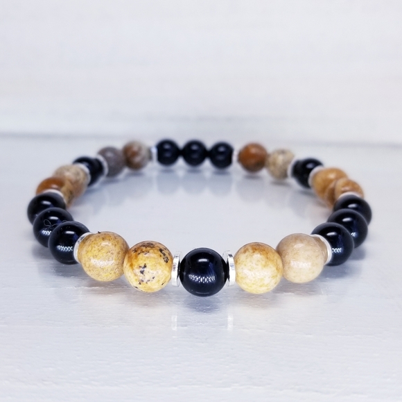 Picture Jasper & Onyx Beaded Stretch Bracelet - Picture 3 of 12